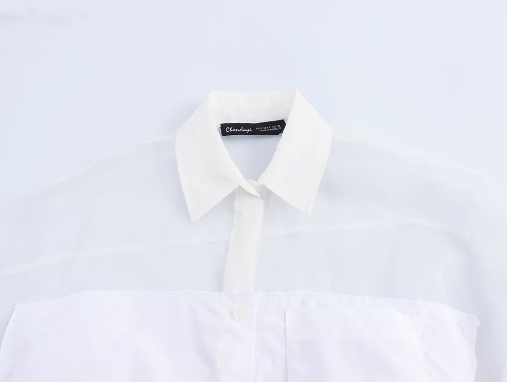 Women Solid Color Transparent Long Sleeve Loose Casual Shirt