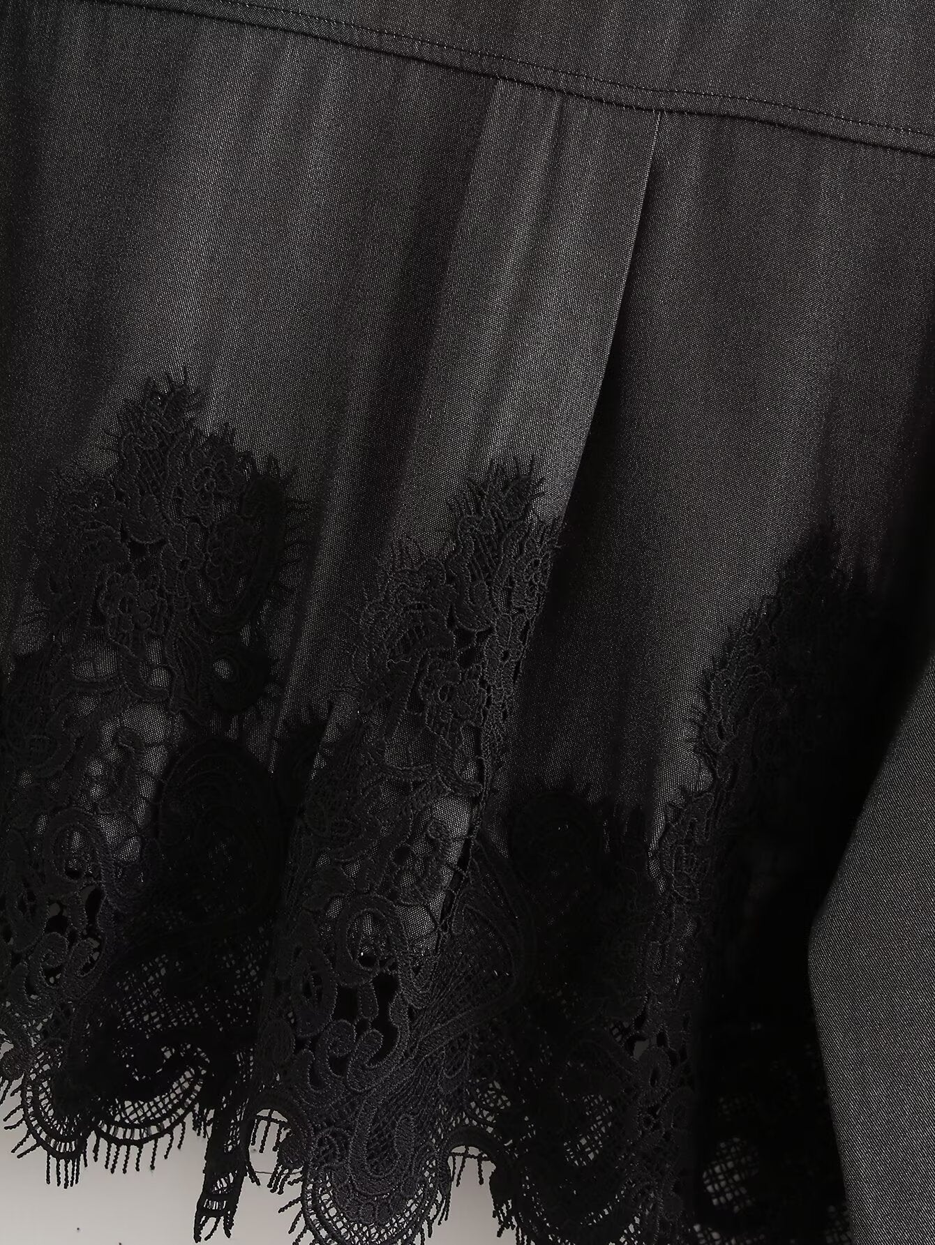 Fall Women Clothing Stylish Simple Imitation Denim Stitching Lace Long Sleeve Shirt