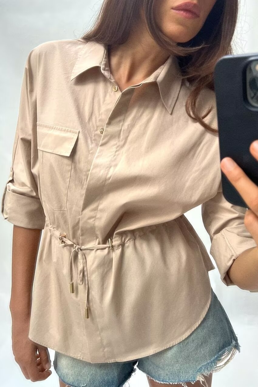 Fall Women Clothing Casual Simple All Matching Work Clothes Shirt