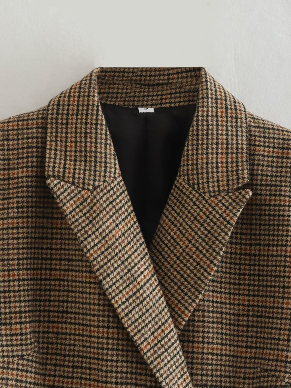 Ropa de otoño para mujer, blazer cruzado de manga larga con cuello entallado y pata de gallo cepillada