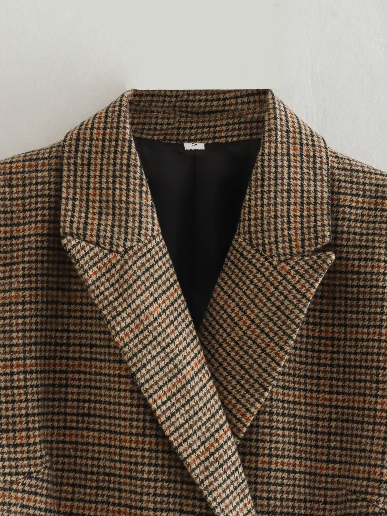 Ropa de otoño para mujer, blazer cruzado de manga larga con cuello entallado y pata de gallo cepillada