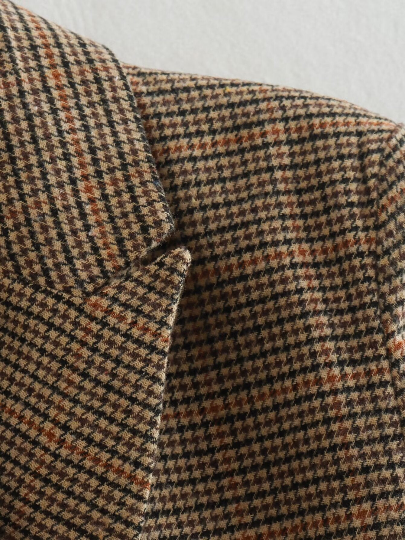 Ropa de otoño para mujer, blazer cruzado de manga larga con cuello entallado y pata de gallo cepillada