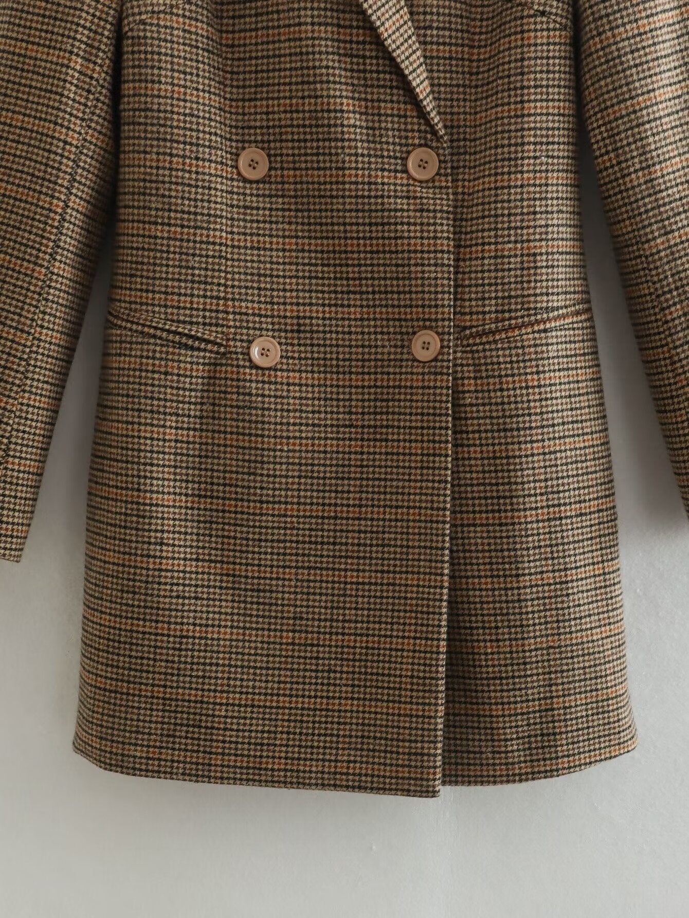 Ropa de otoño para mujer, blazer cruzado de manga larga con cuello entallado y pata de gallo cepillada