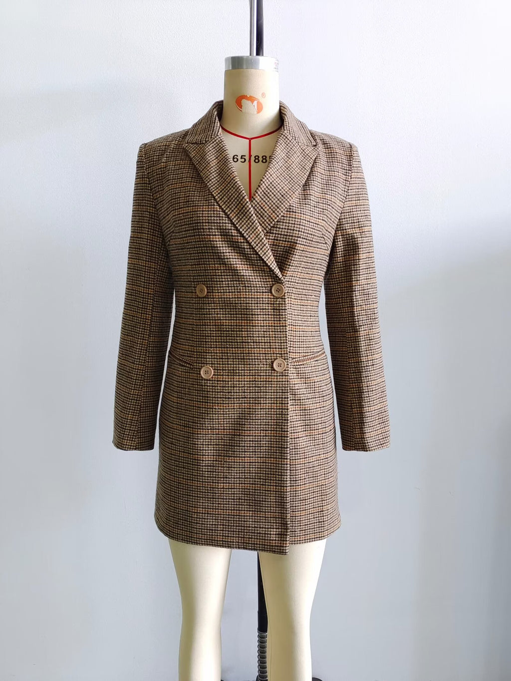 Ropa de otoño para mujer, blazer cruzado de manga larga con cuello entallado y pata de gallo cepillada