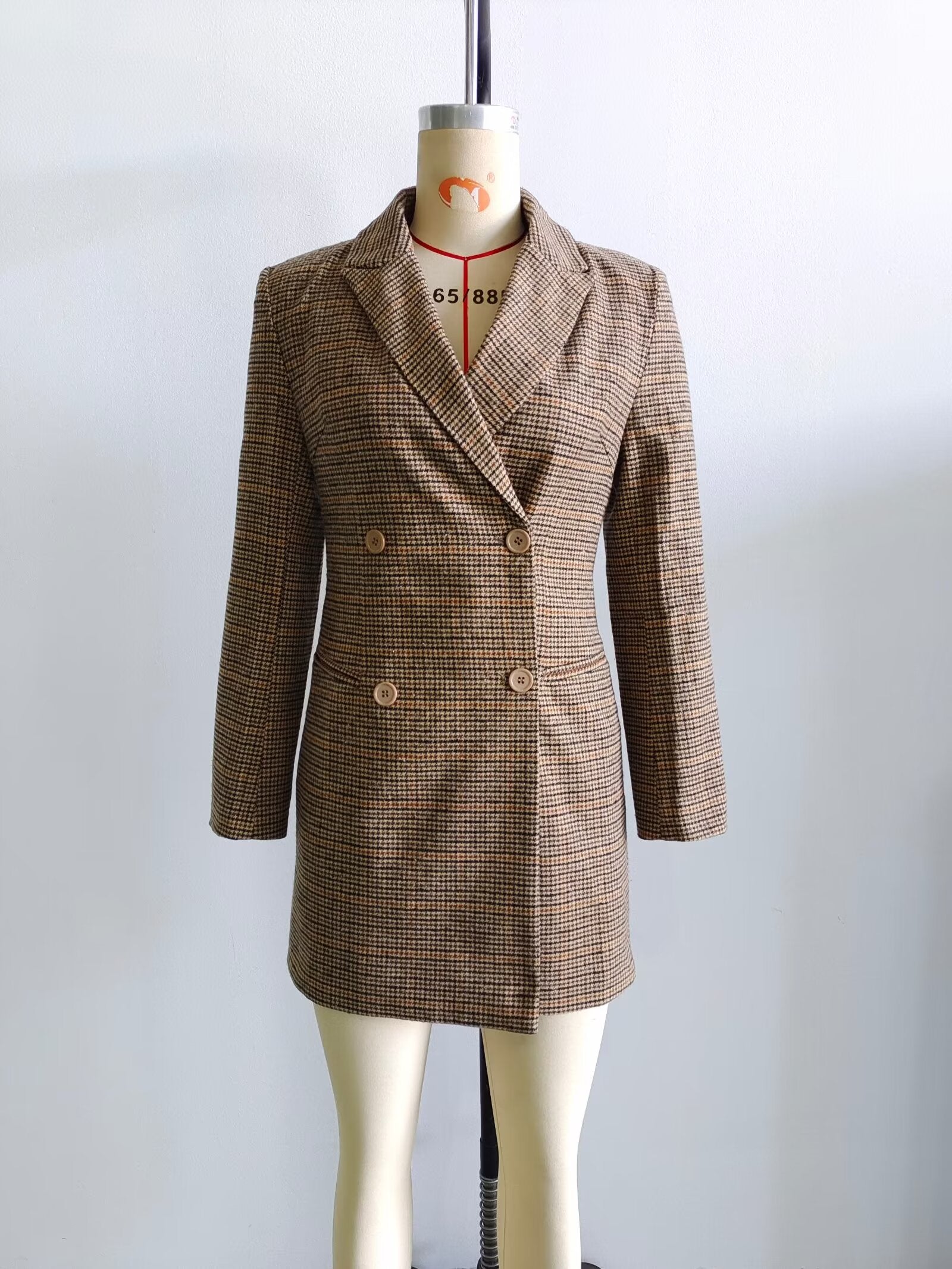 Ropa de otoño para mujer, blazer cruzado de manga larga con cuello entallado y pata de gallo cepillada