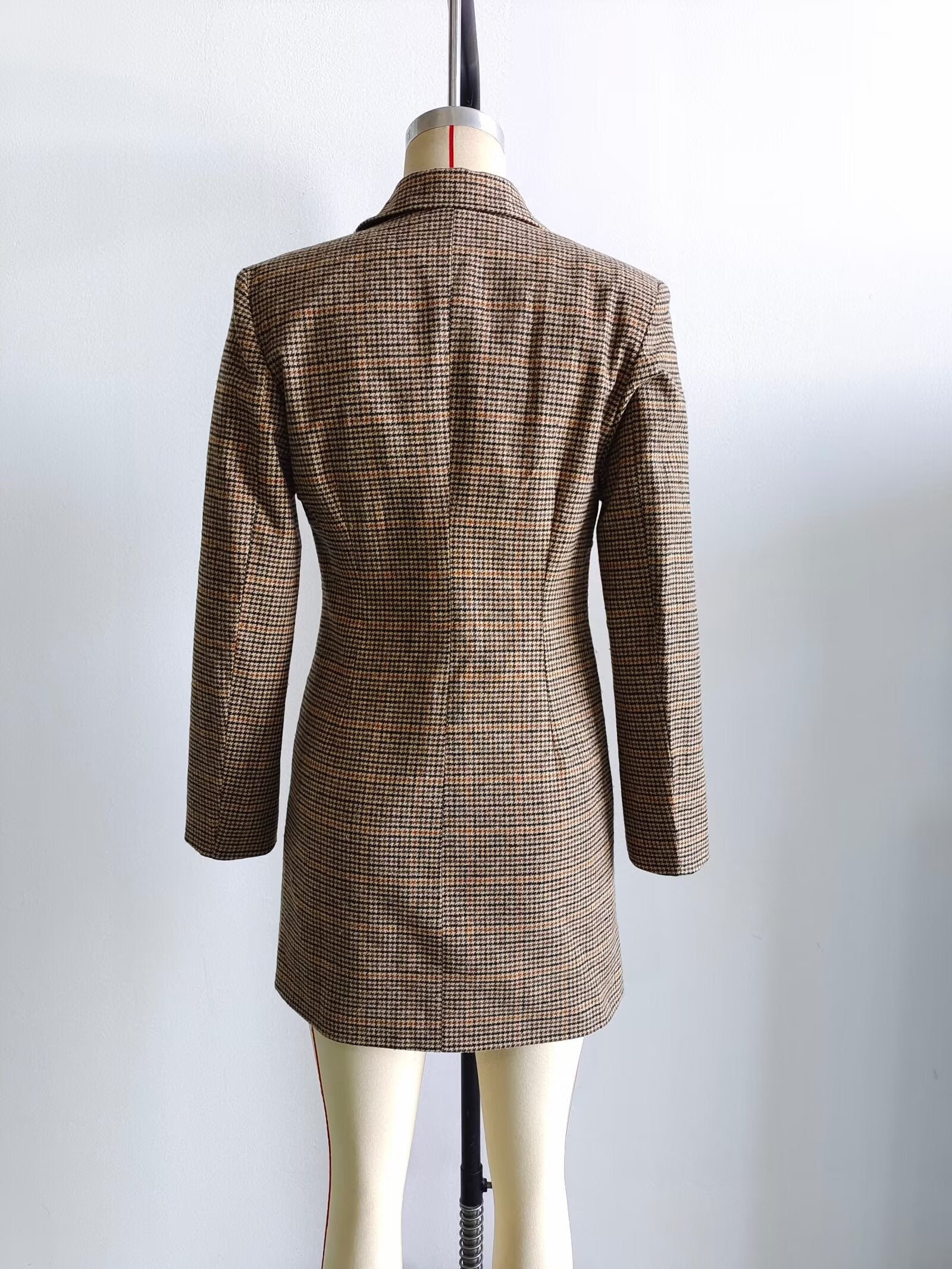 Ropa de otoño para mujer, blazer cruzado de manga larga con cuello entallado y pata de gallo cepillada