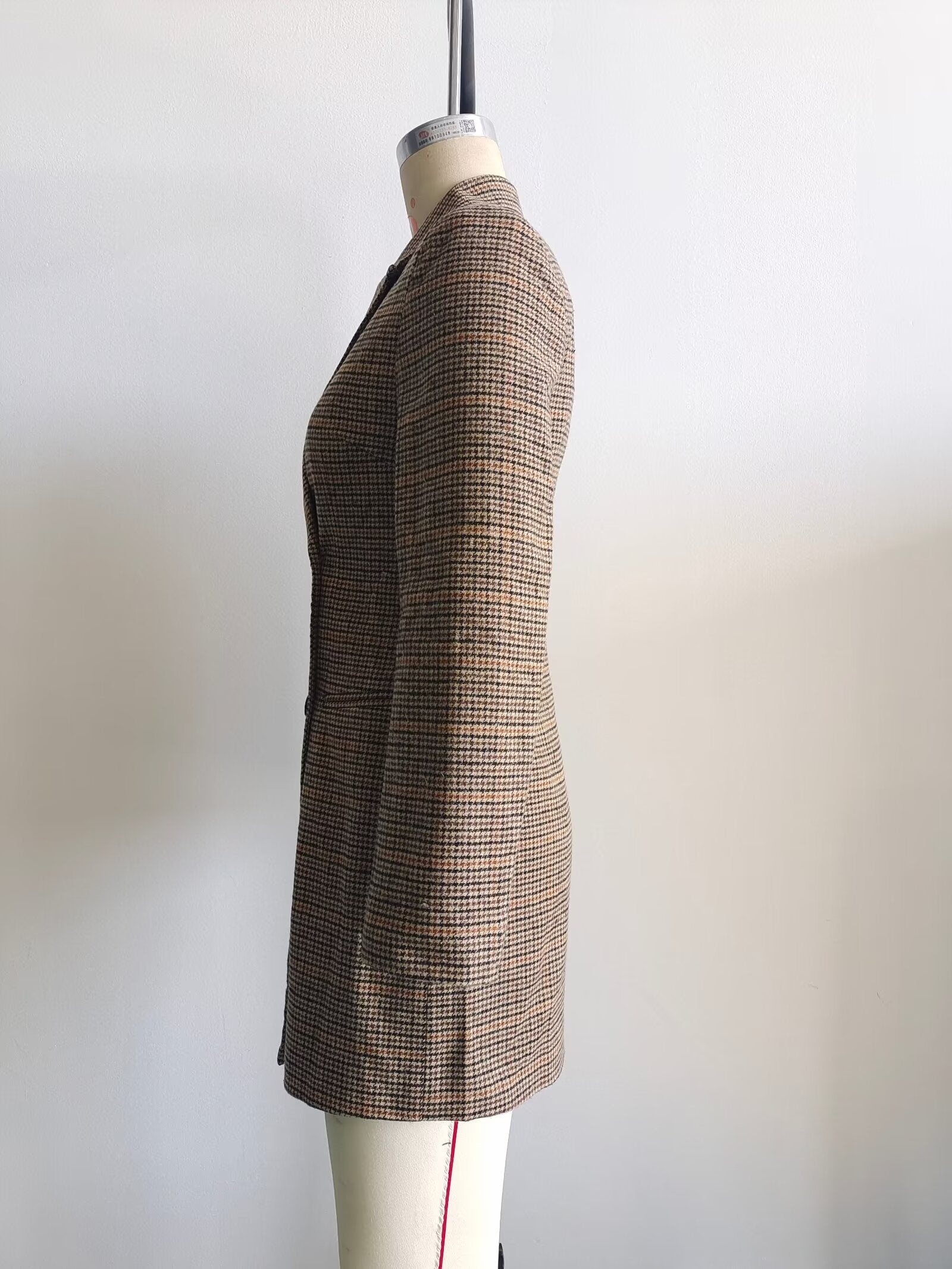 Ropa de otoño para mujer, blazer cruzado de manga larga con cuello entallado y pata de gallo cepillada