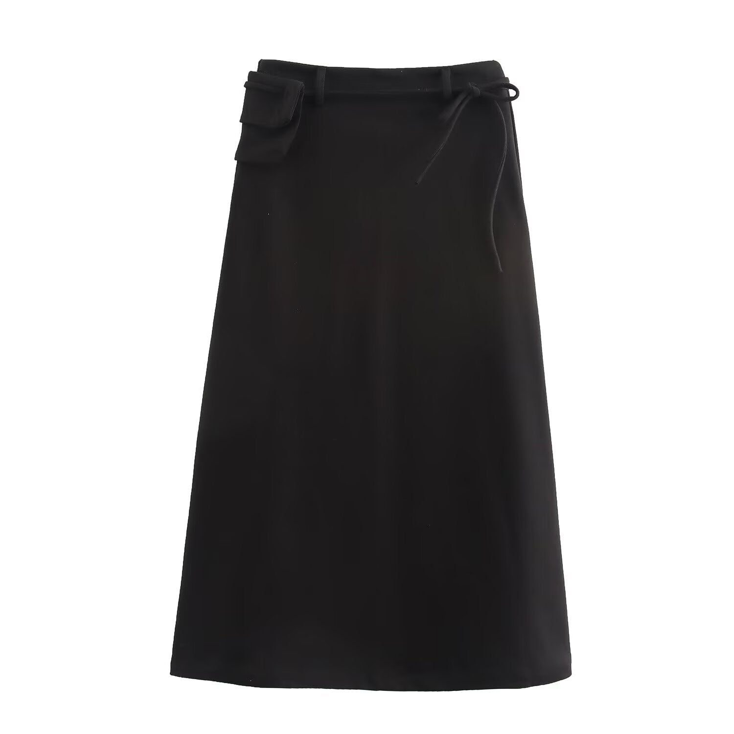 Autumn Winter Women Herringbone Independent Pocket Midi Skirt
