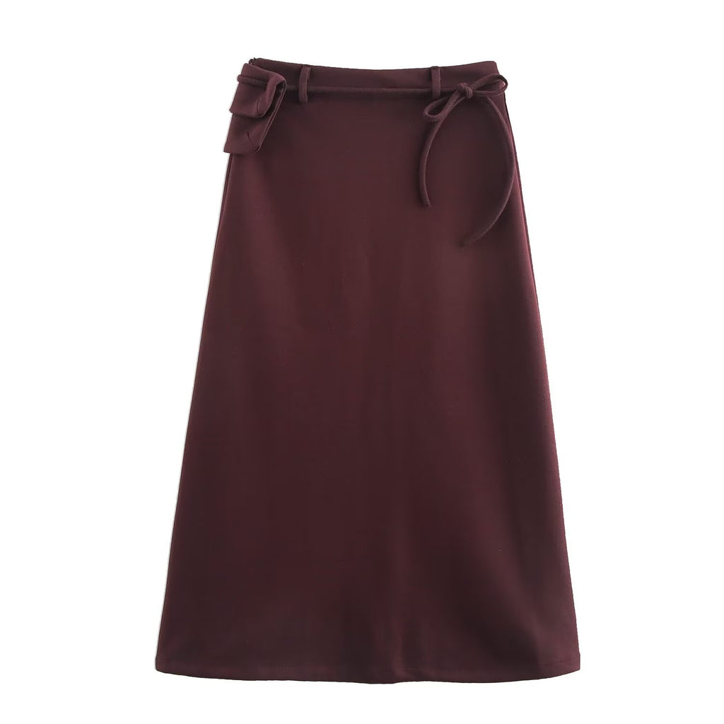Autumn Winter Women Herringbone Independent Pocket Midi Skirt
