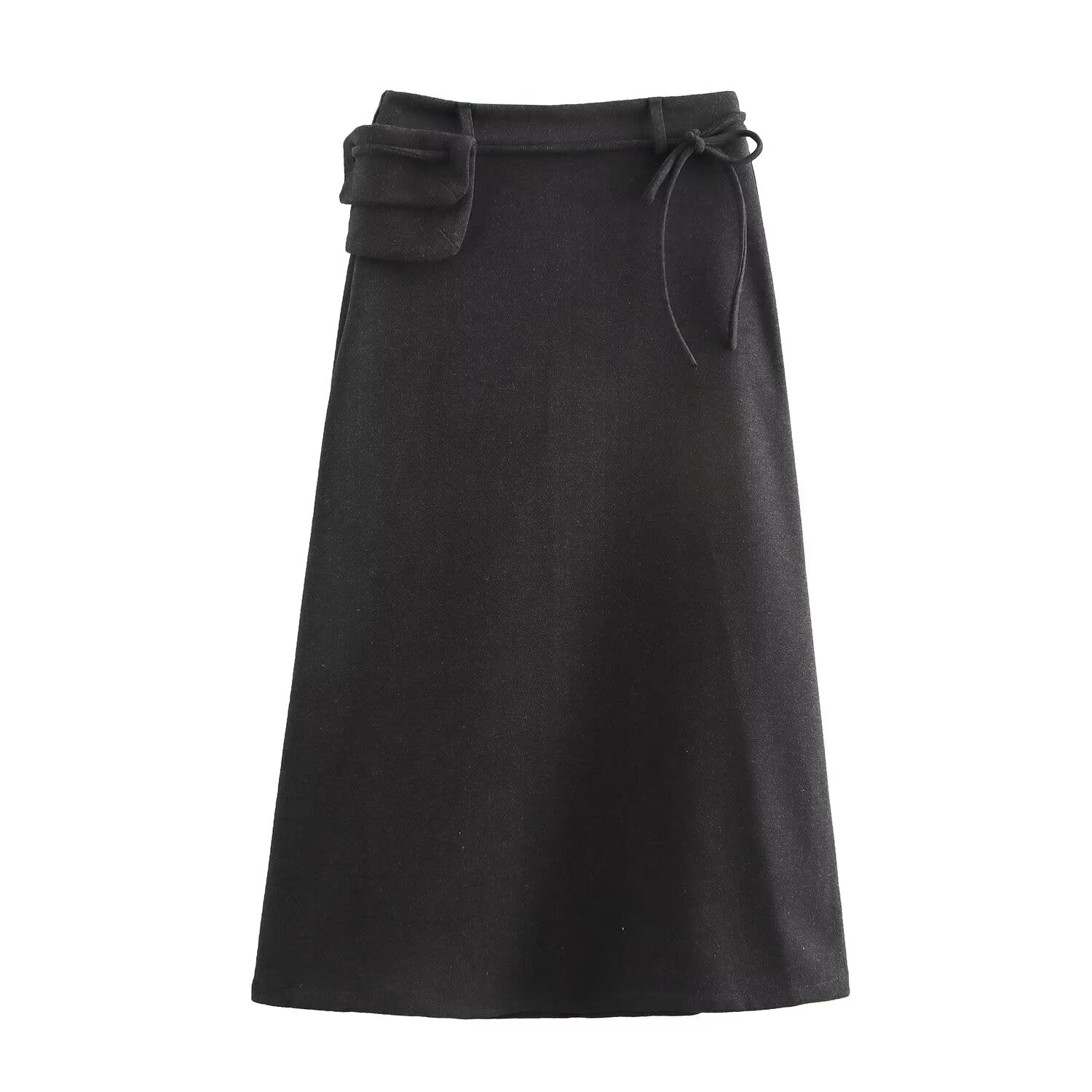 Autumn Winter Women Herringbone Independent Pocket Midi Skirt