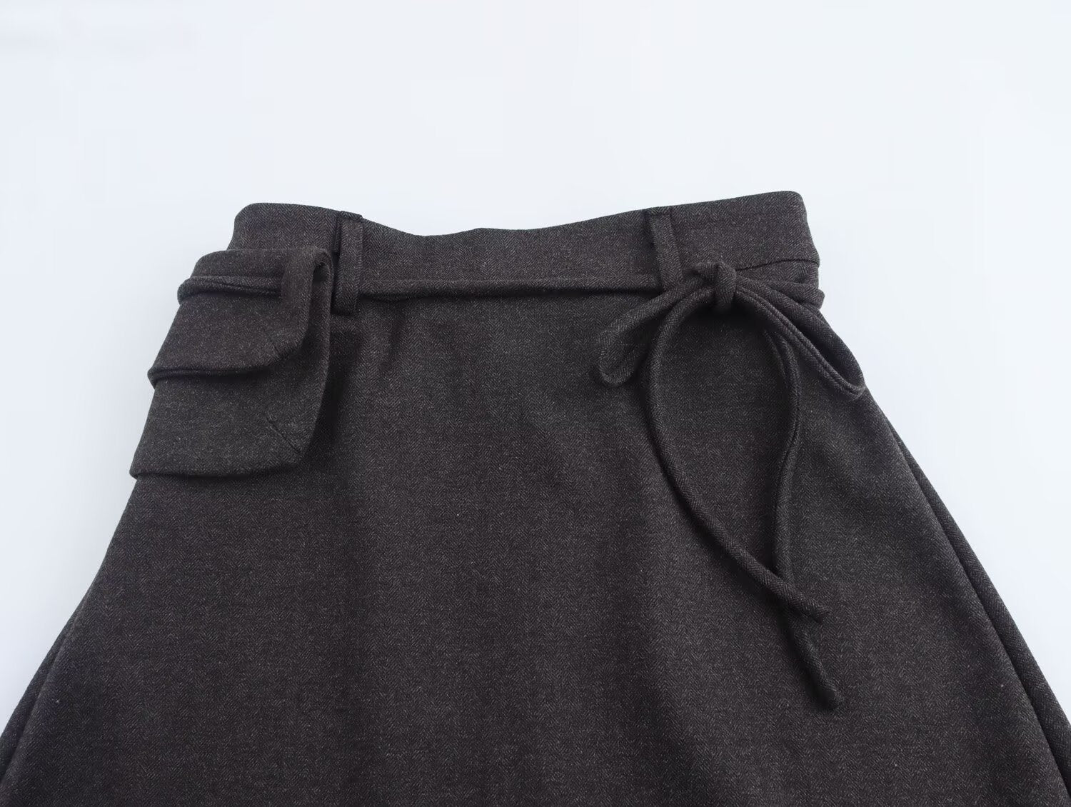 Autumn Winter Women Herringbone Independent Pocket Midi Skirt