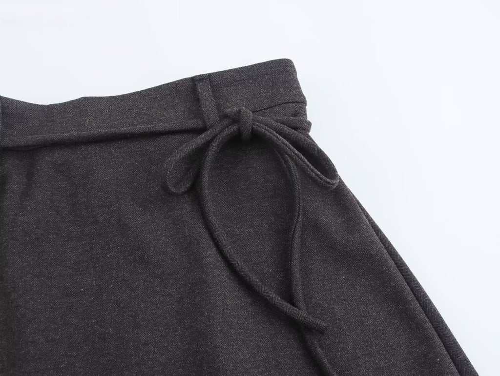 Autumn Winter Women Herringbone Independent Pocket Midi Skirt