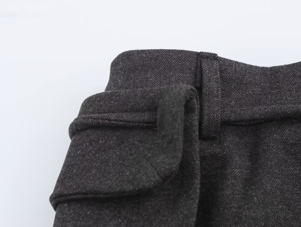 Autumn Winter Women Herringbone Independent Pocket Midi Skirt