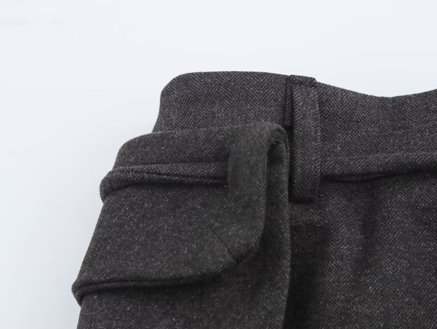 Autumn Winter Women Herringbone Independent Pocket Midi Skirt