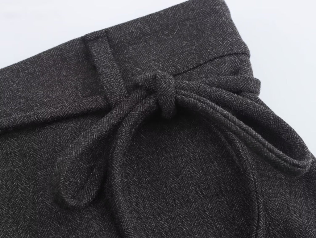 Autumn Winter Women Herringbone Independent Pocket Midi Skirt