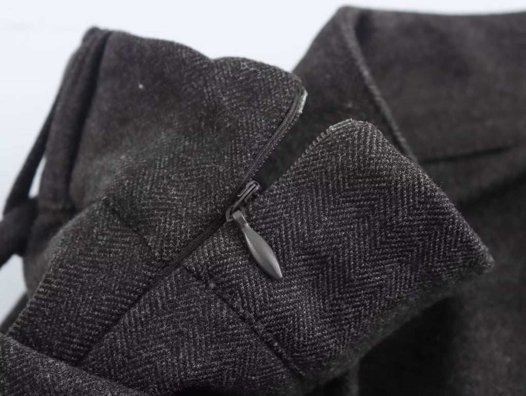 Autumn Winter Women Herringbone Independent Pocket Midi Skirt