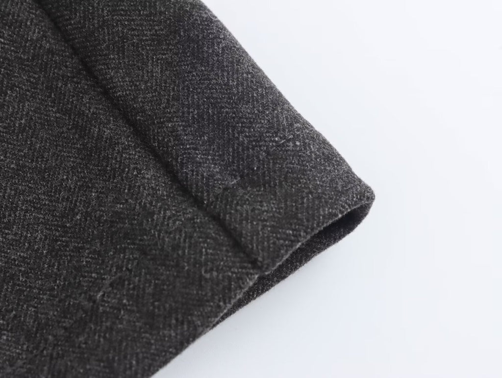 Autumn Winter Women Herringbone Independent Pocket Midi Skirt