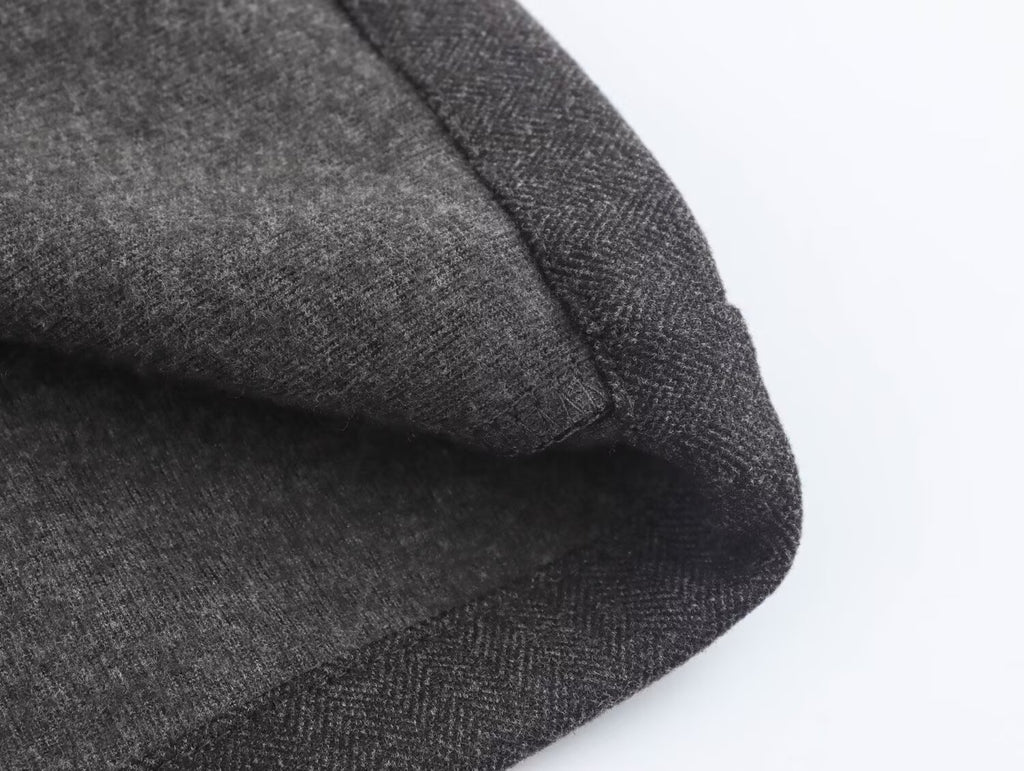 Autumn Winter Women Herringbone Independent Pocket Midi Skirt