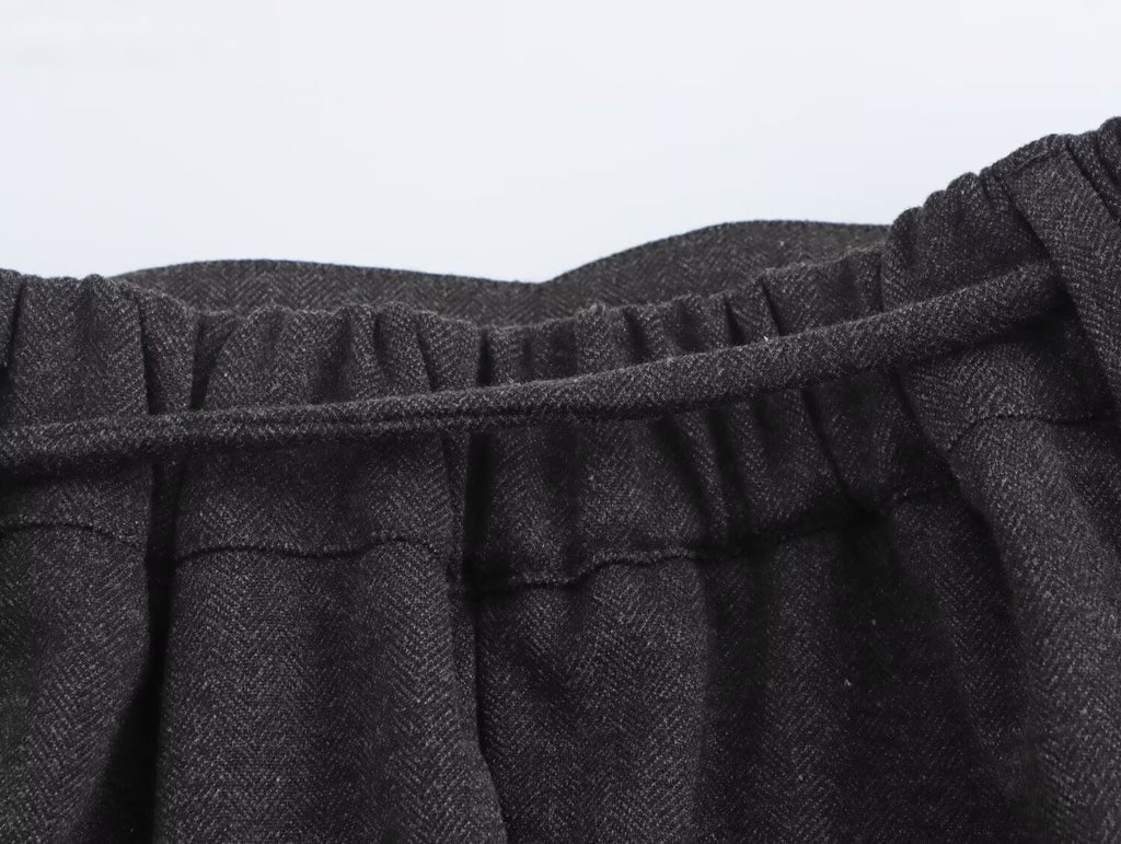 Autumn Winter Women Herringbone Independent Pocket Midi Skirt