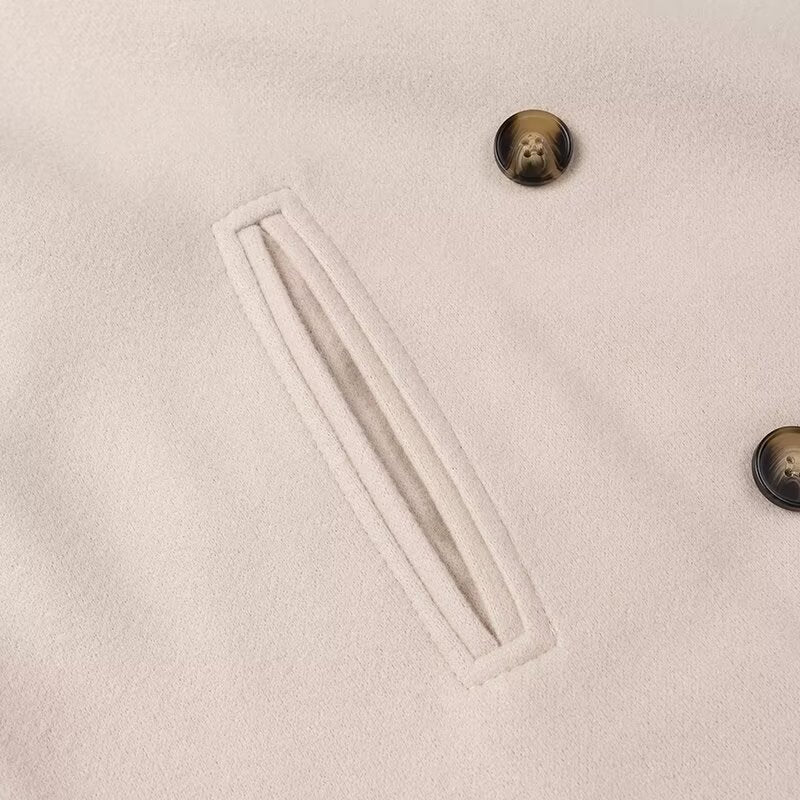 Women Clothing Autumn Winter Casual Collared Double Breasted Woolen Coat Top Women