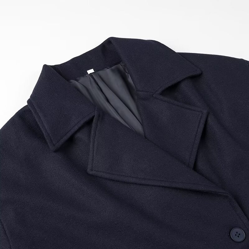 Women Clothing Autumn Winter Casual Collared Double Breasted Woolen Coat Top Women