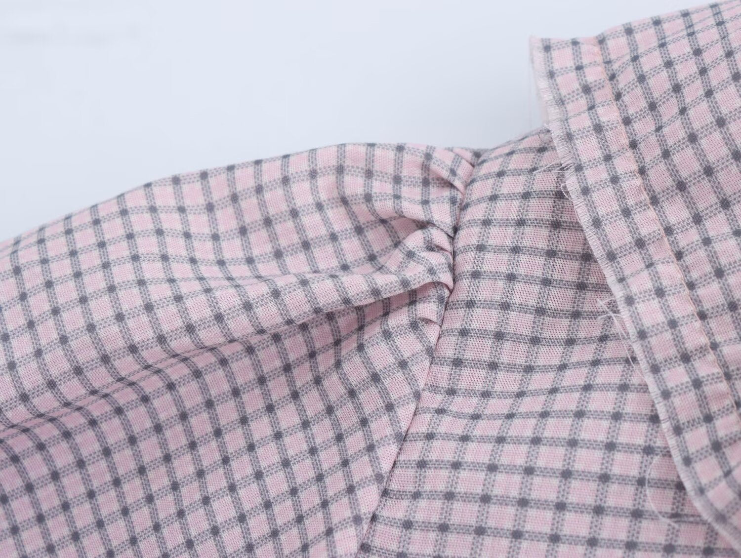 Women Clothing Autumn Design Small Plaid Laminated Decoration Straight Shirt