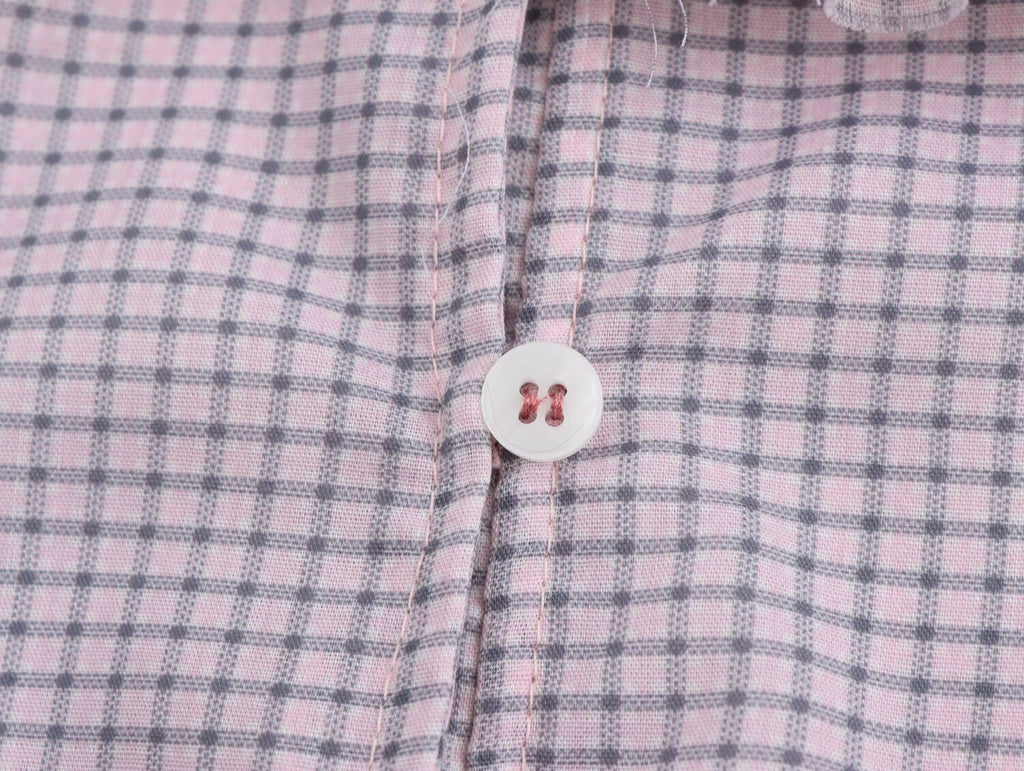 Women Clothing Autumn Design Small Plaid Laminated Decoration Straight Shirt