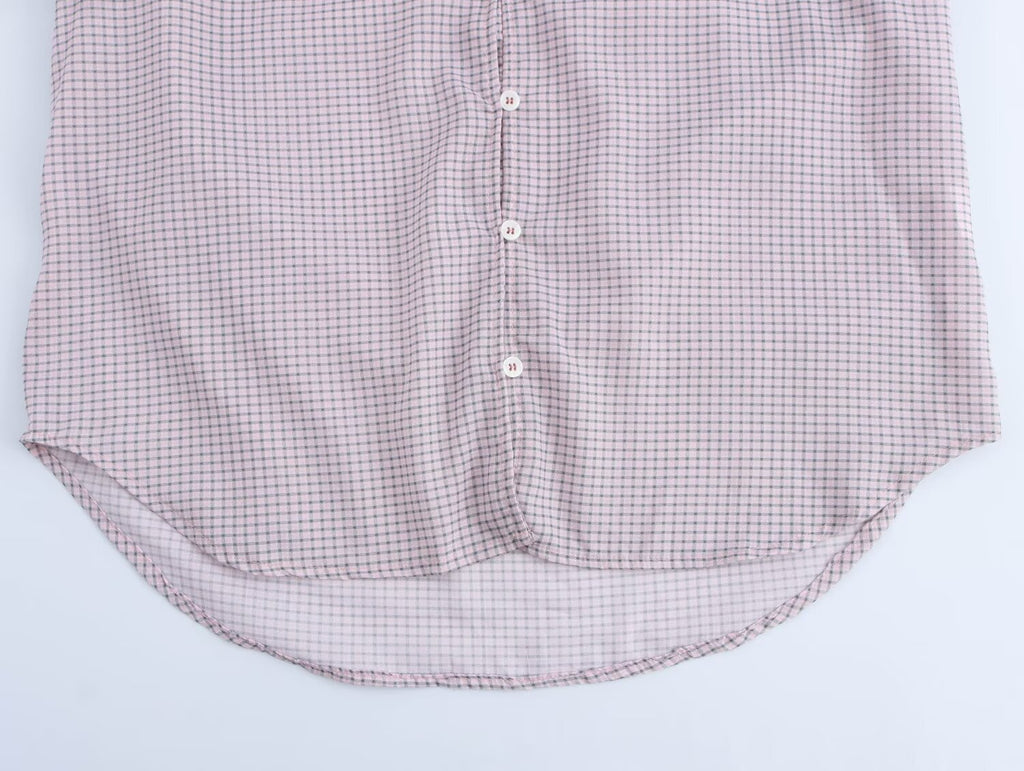 Women Clothing Autumn Design Small Plaid Laminated Decoration Straight Shirt