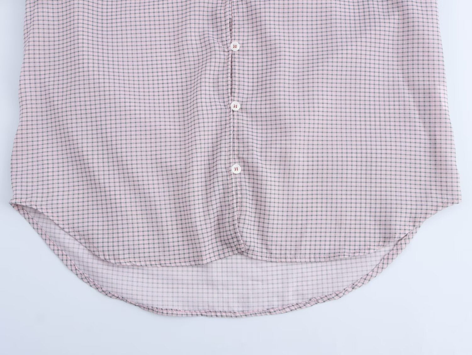 Women Clothing Autumn Design Small Plaid Laminated Decoration Straight Shirt