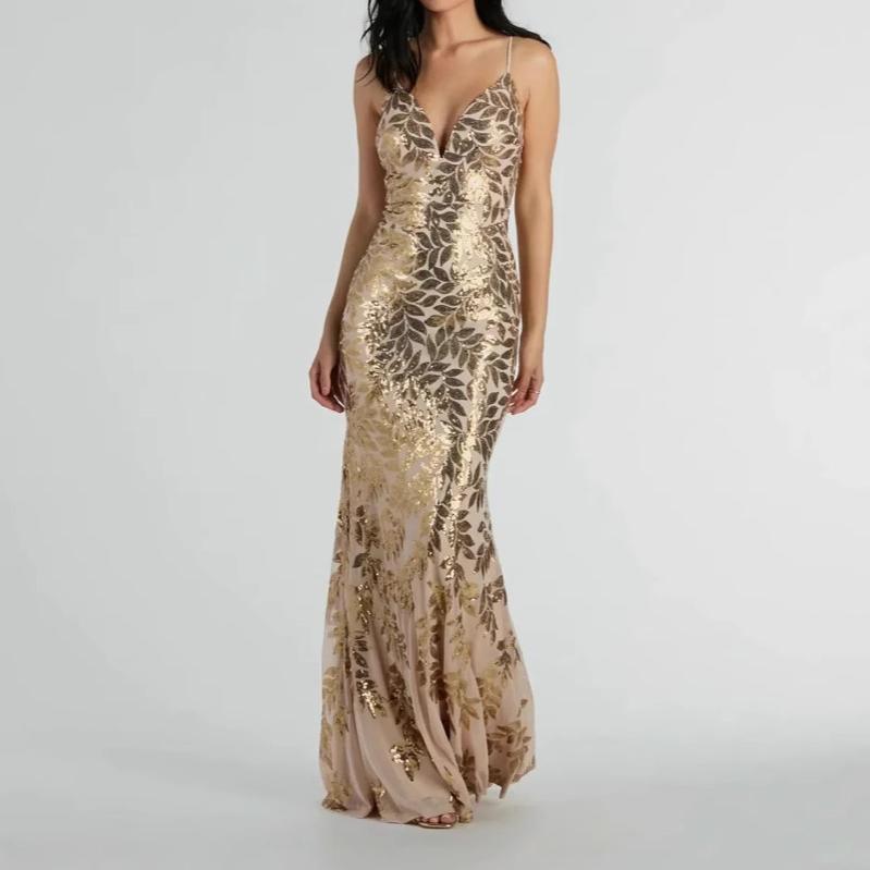Maxi Dress Fashionable All Match Sequined Sexy Backless Spaghetti Straps Dress