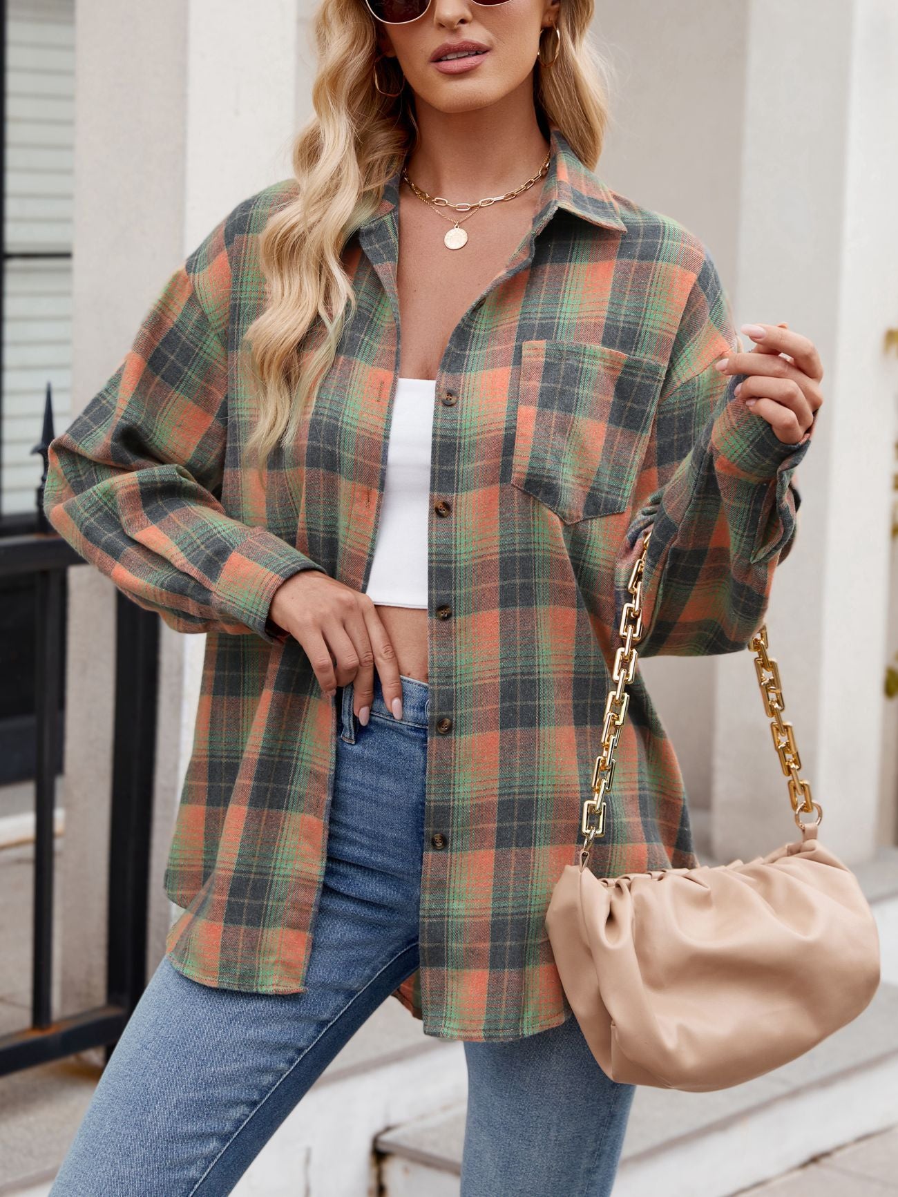 Autumn Winter Women Clothing Casual Street Loose Plaid Shirt for Women