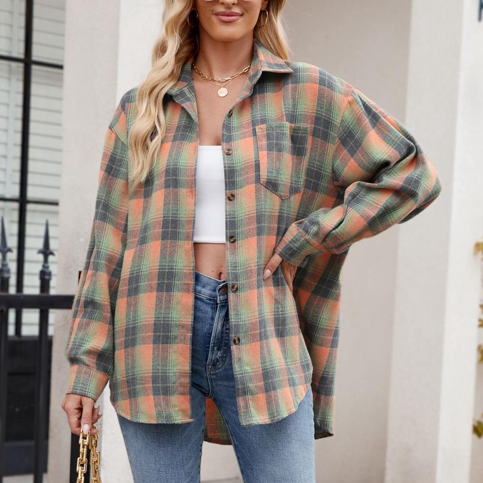 Autumn Winter Women Clothing Casual Street Loose Plaid Shirt for Women