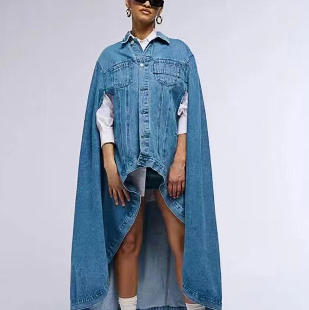 Retro Design Loose Single Breasted Cape Top Women Old Cowboy Coat