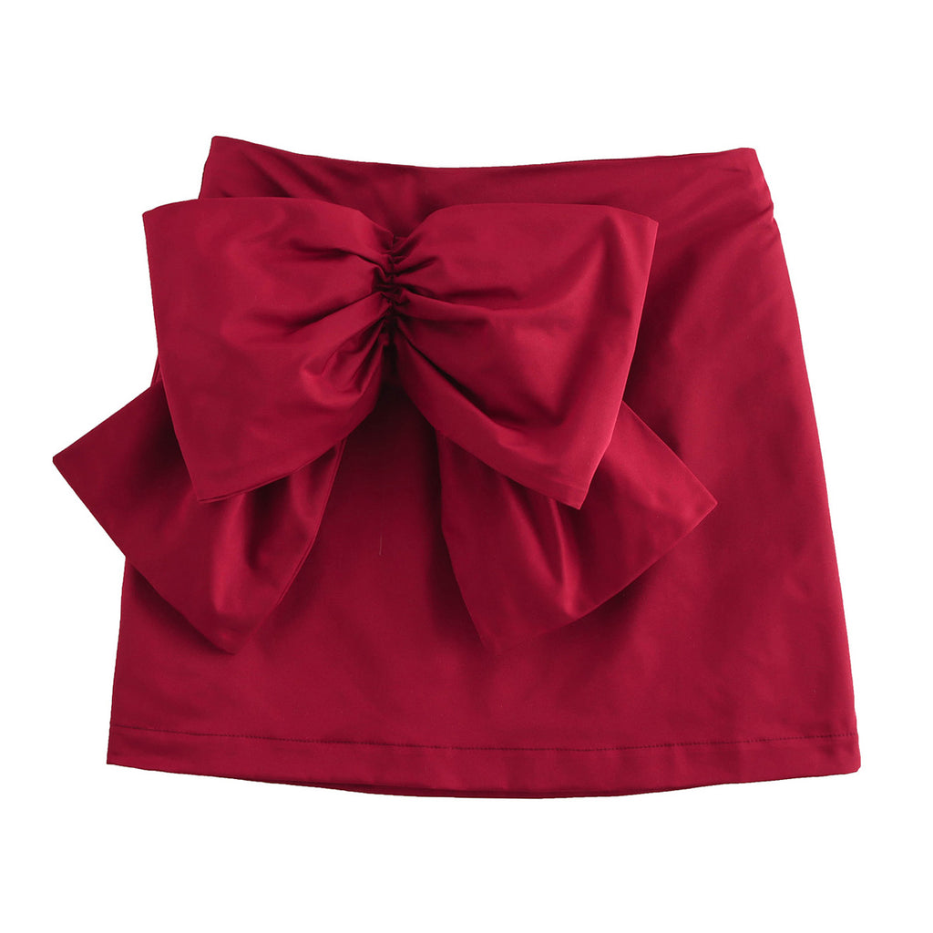 Autumn Winter Design Sexy Younger Women Bow Silk Mini Skirt