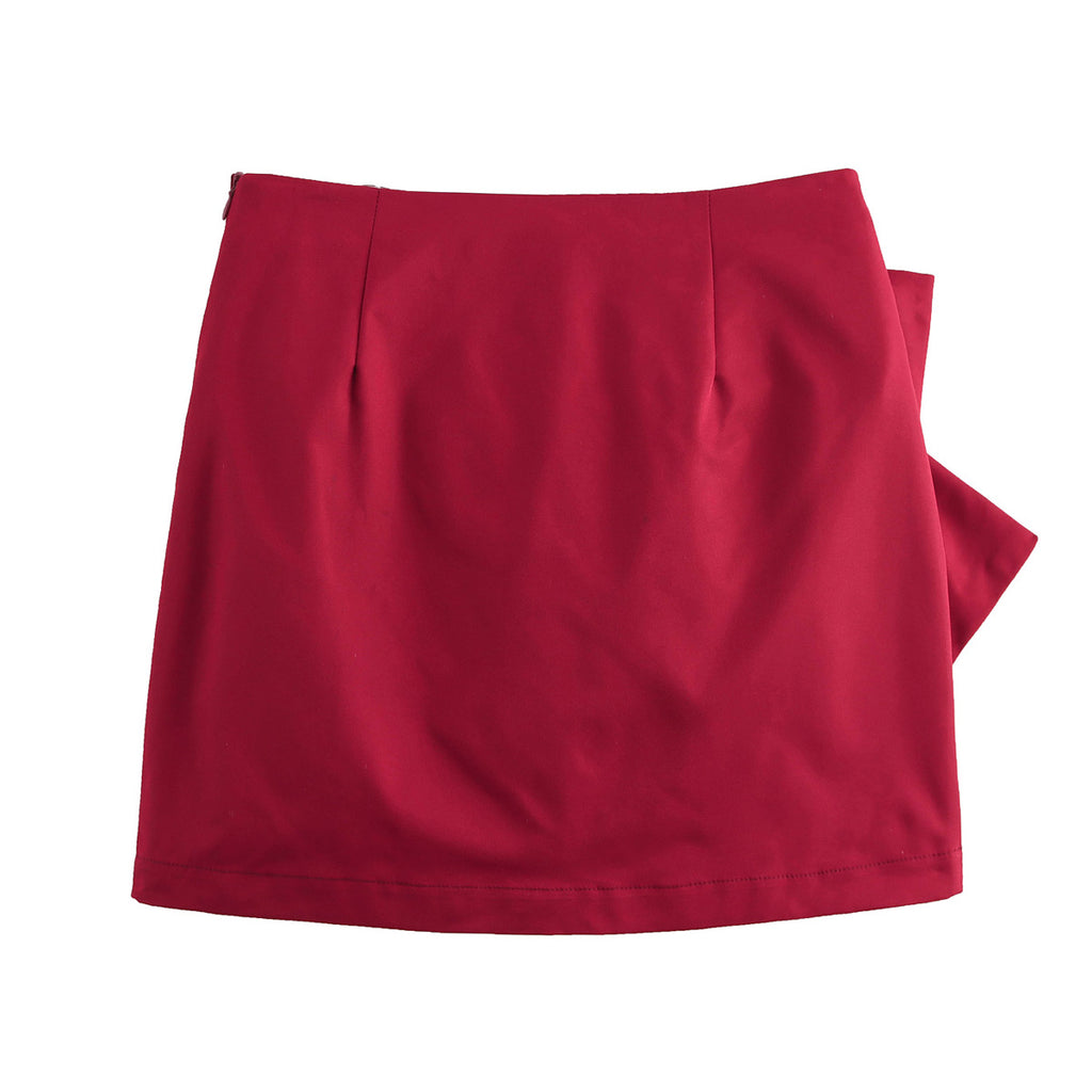 Autumn Winter Design Sexy Younger Women Bow Silk Mini Skirt