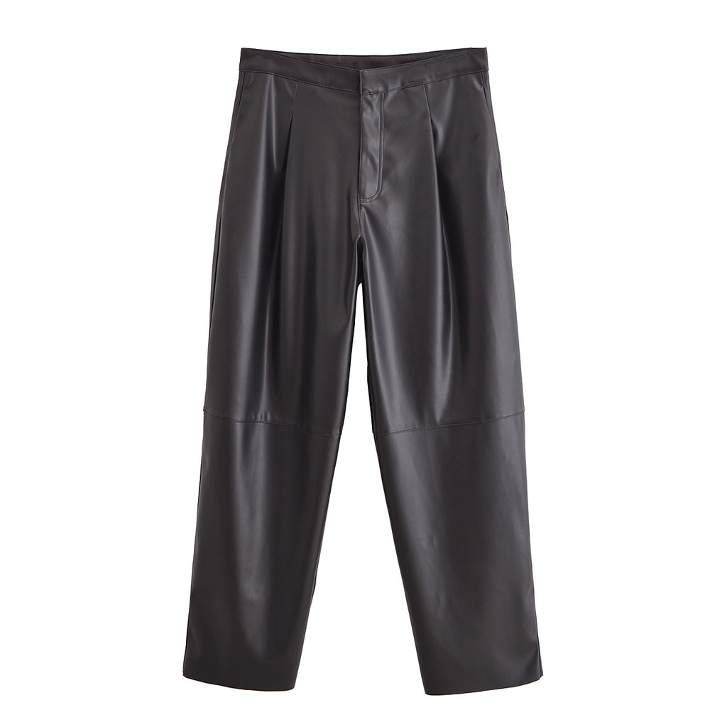 Women All Match Leather Balloon Trousers