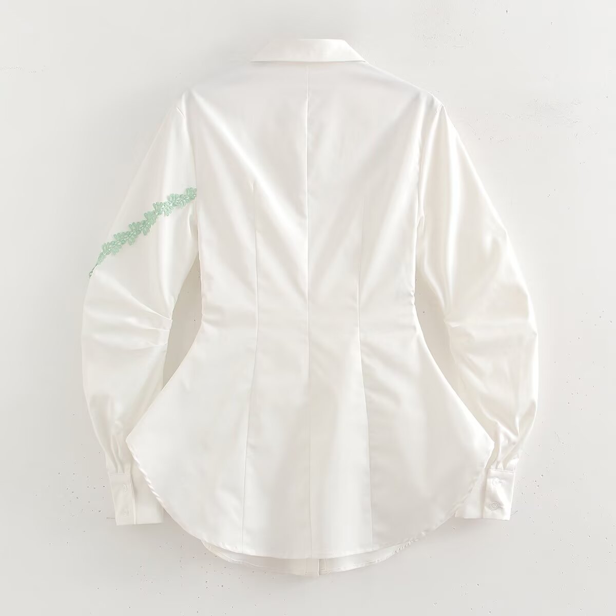 Spring Women Clothing Street Three Dimensional Floral Trim Waist Trimming Shirt