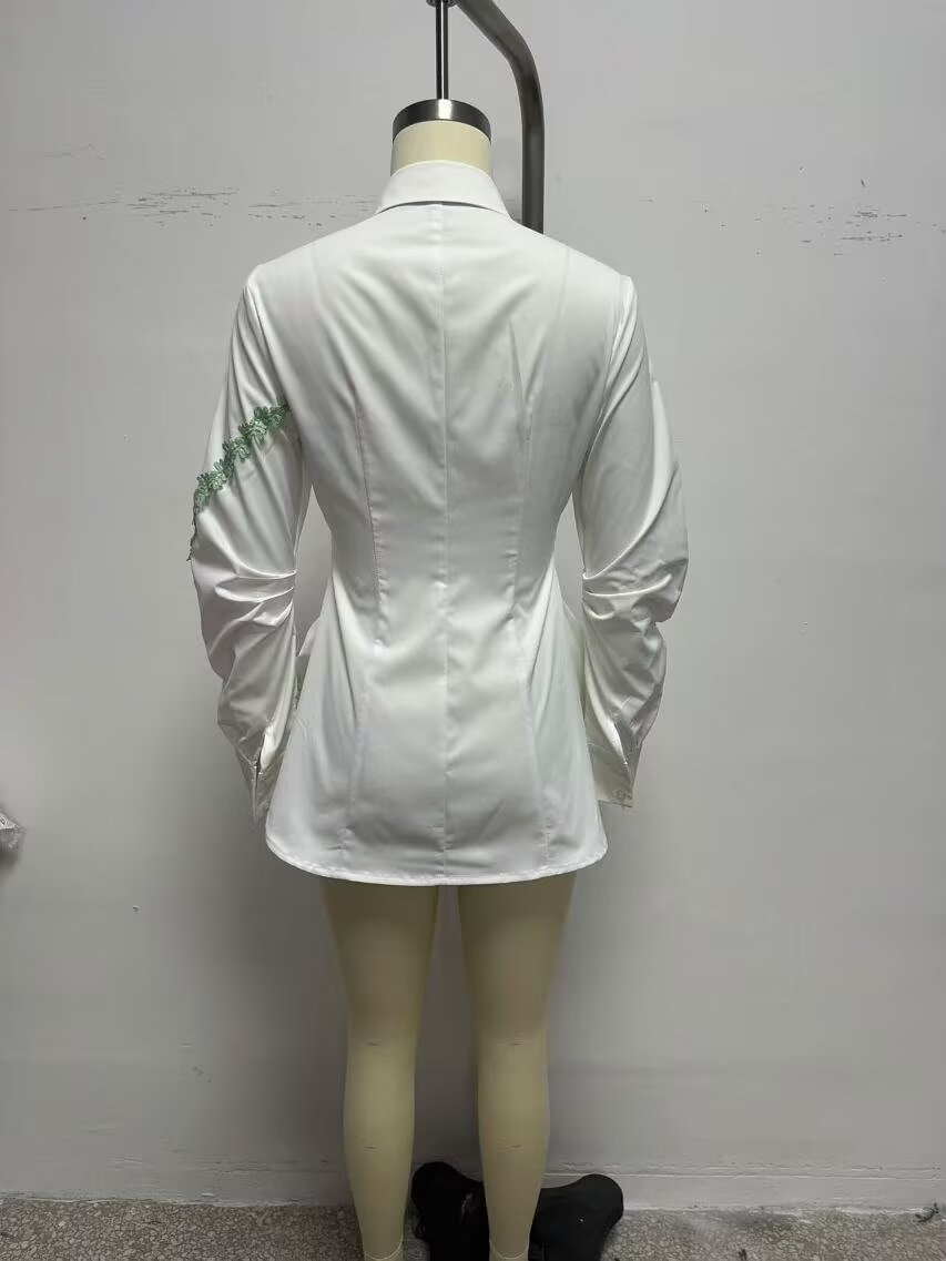 Spring Women Clothing Street Three Dimensional Floral Trim Waist Trimming Shirt