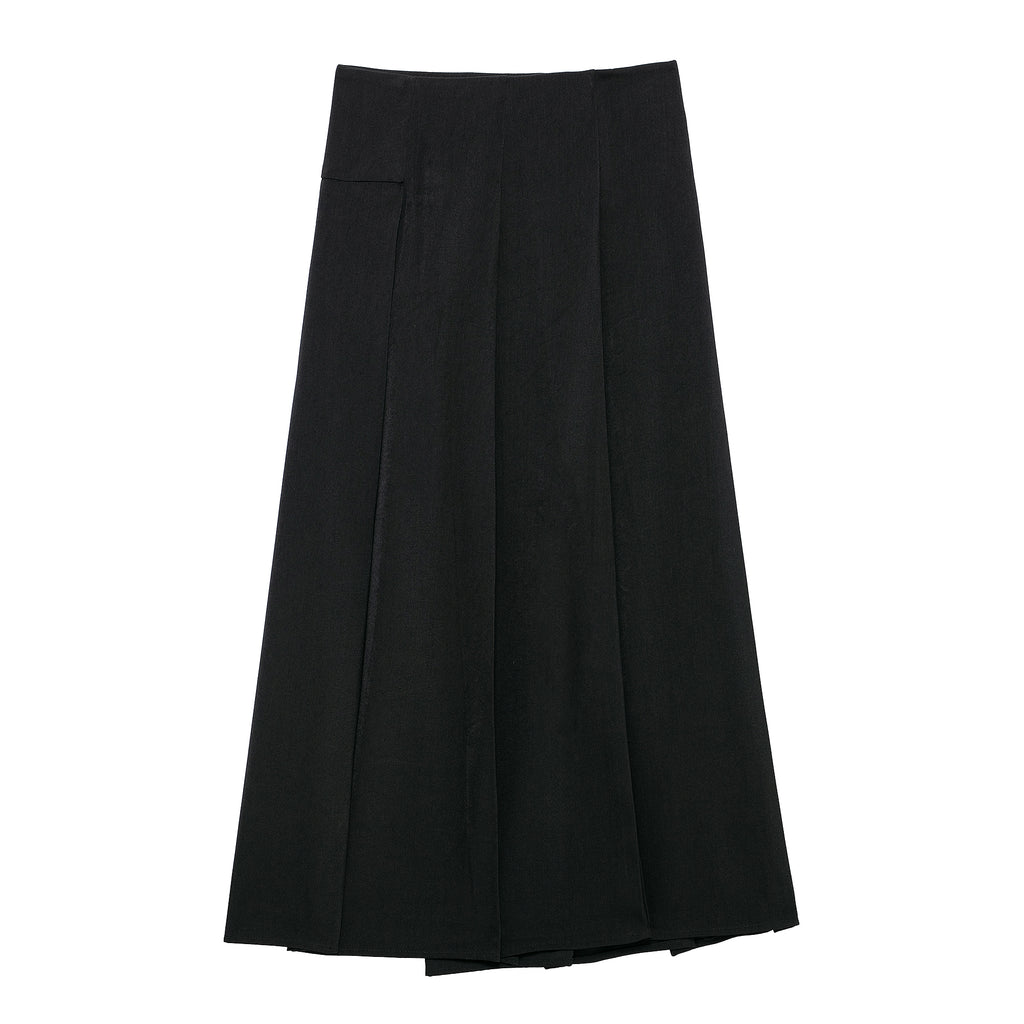 Women Clothing Autumn Winter Graceful Fashionable Two Color Wide Pleated Midi Skirt