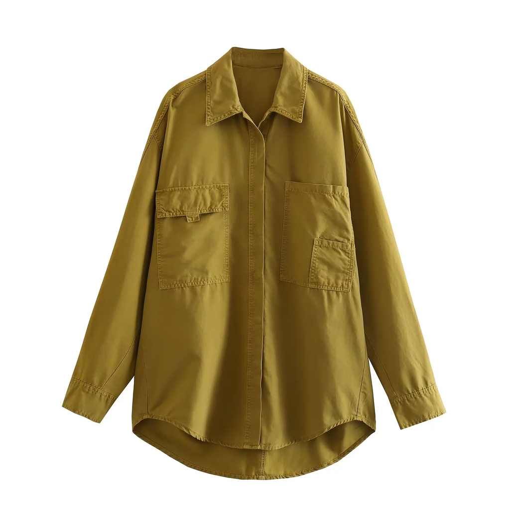 Spring Vintage Loose All Matching Collared Single Breasted Shirt Top