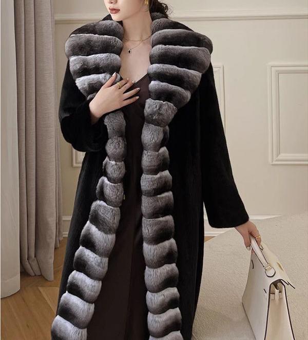 Women Velvet Mink Fur Marten Overcoats Long Winter Warm Windbreaker Shawl Fur Coat Whole Mink