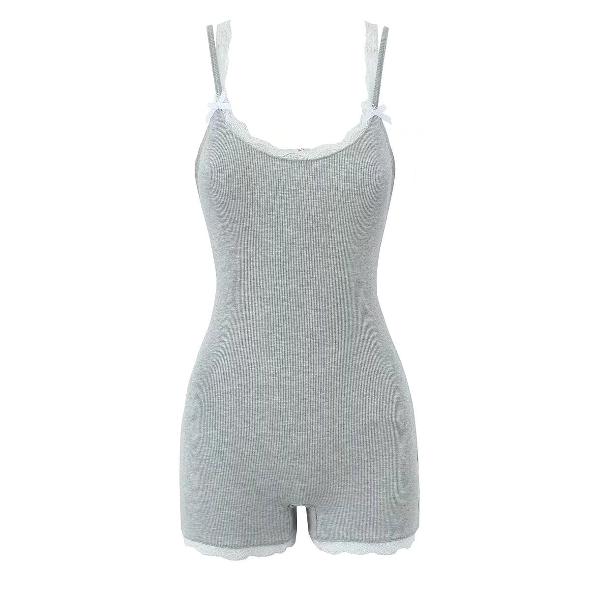 Summer Sexy Contrast Color Lace Splicing Sling Jumpsuit Backless Slim Fit Base Shorts Women