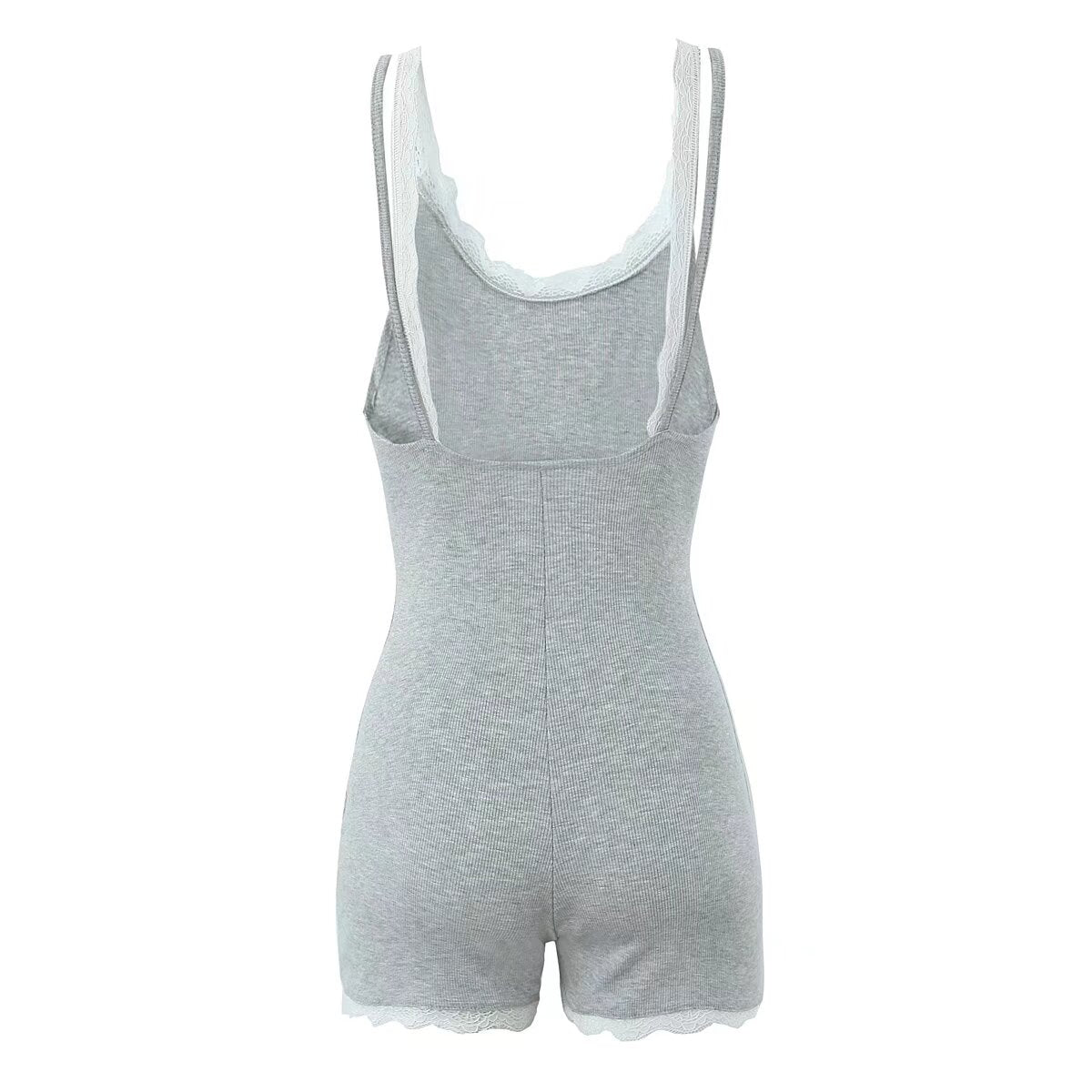 Summer Sexy Contrast Color Lace Splicing Sling Jumpsuit Backless Slim Fit Base Shorts Women