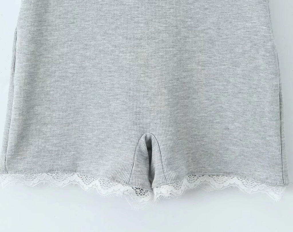 Summer Sexy Contrast Color Lace Splicing Sling Jumpsuit Backless Slim Fit Base Shorts Women