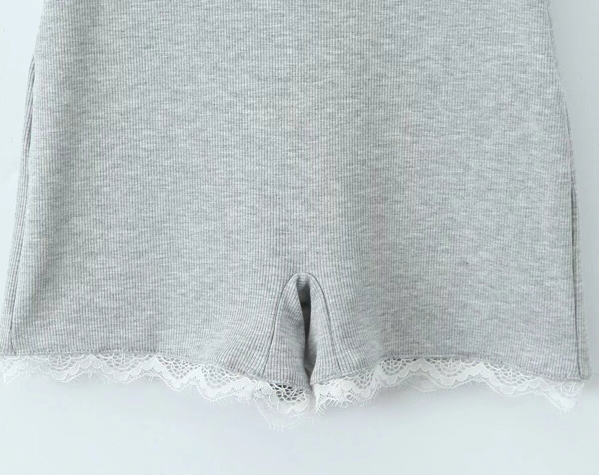 Summer Sexy Contrast Color Lace Splicing Sling Jumpsuit Backless Slim Fit Base Shorts Women