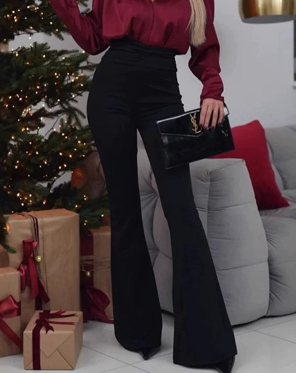 Hip Lift Belly Shaping Slimming High Waist Flared Pants Trousers