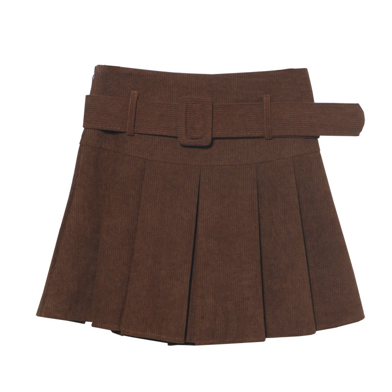 Corduroy Skirt Autumn Winter High Waist Pleated Skirt Anti Exposure A line Umbrella Skirt