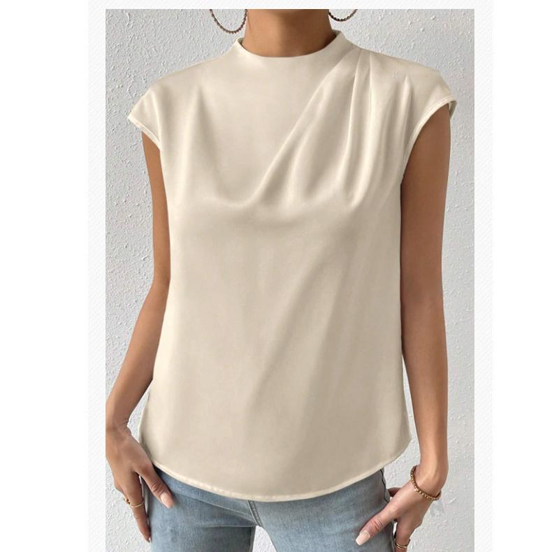 Artificial Silk Top Women Satin T shirt Satin Short Sleeve Bottoming Inner Wear Summer round Neck Outerwear Top