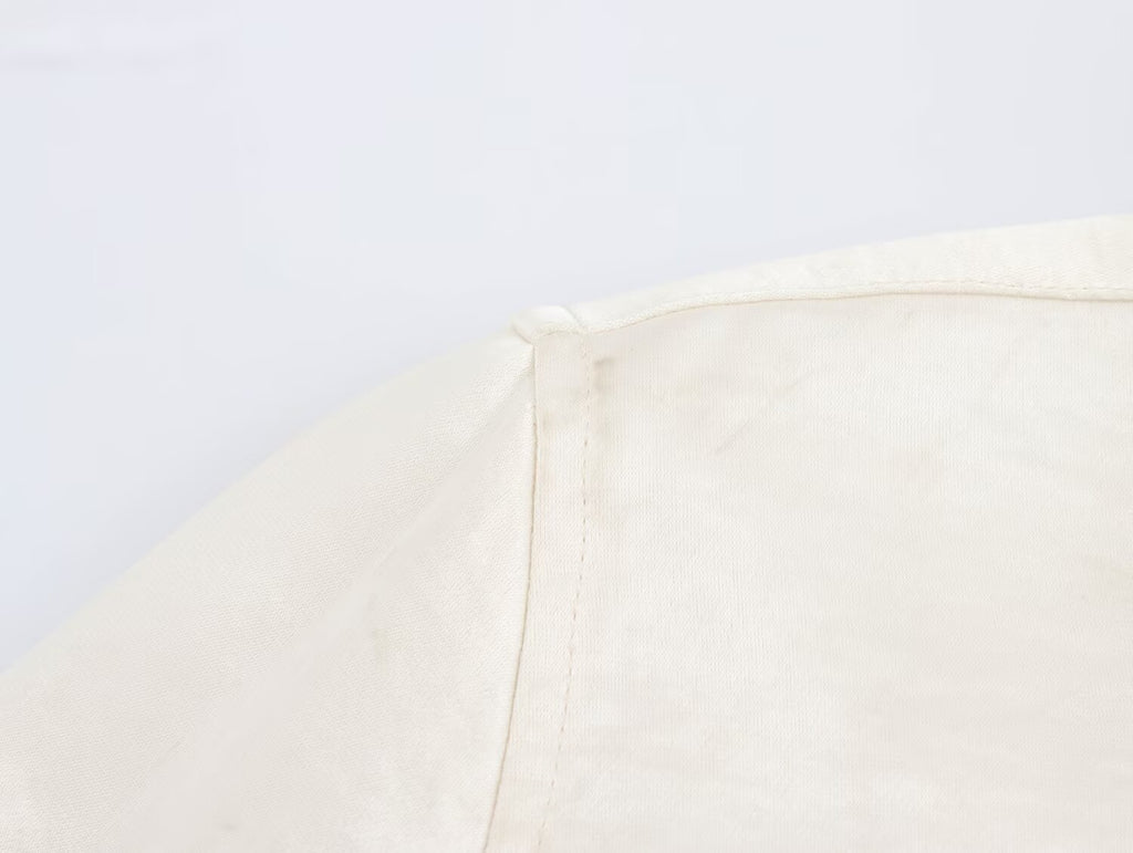 Women Solid Color Long Sleeve Pocket Silk Satin Texture Shirt