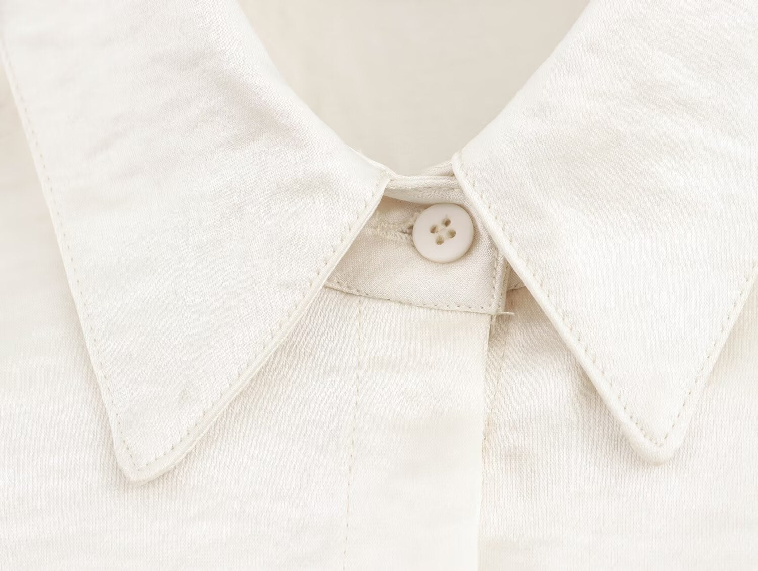 Women Solid Color Long Sleeve Pocket Silk Satin Texture Shirt